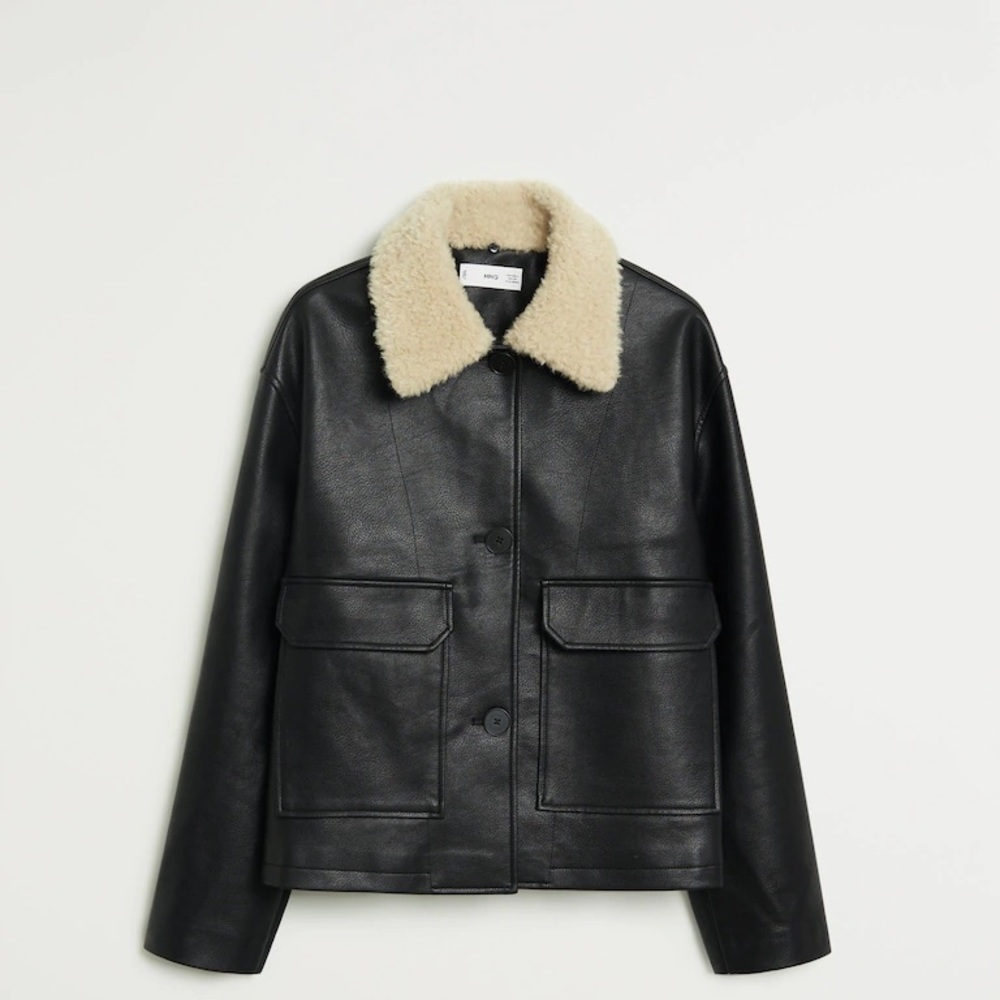Mango leather jacket with detachable fur collar